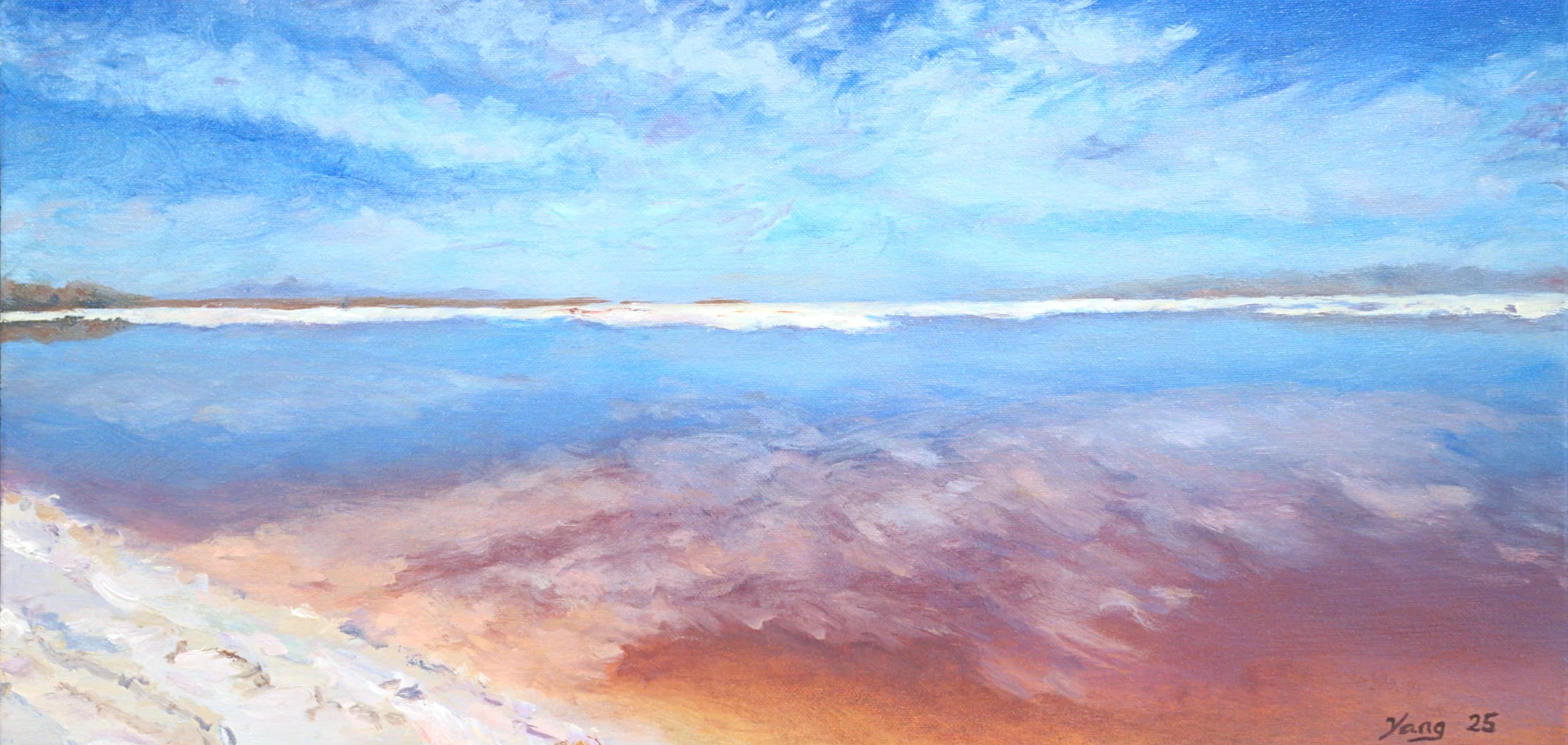 Panoramic seascape under a dusky sky